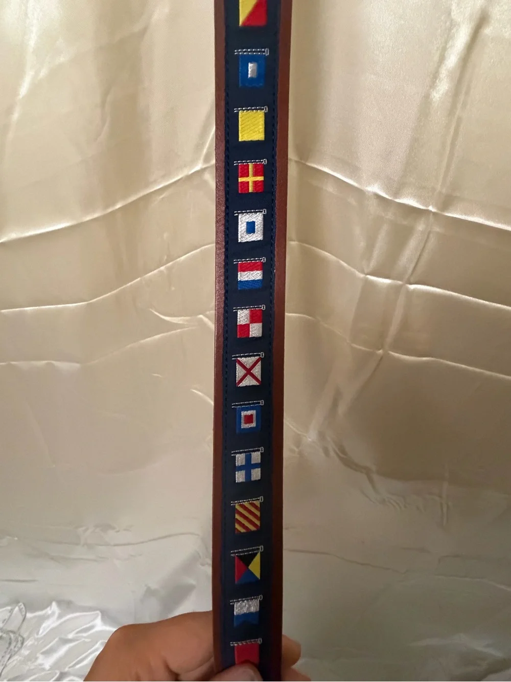 Leather Man Ltd Nautical Signal Flags Leather Belt Size 38 Brass Buckle Preppy